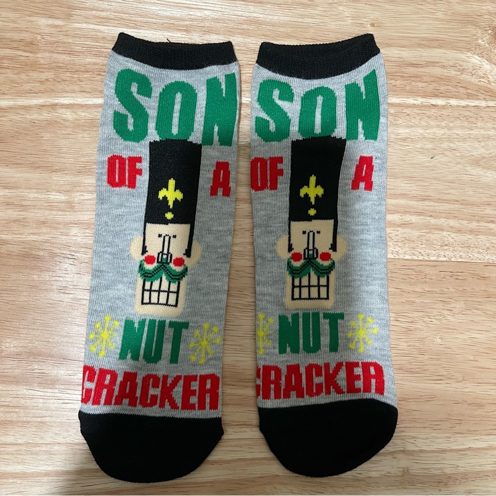 Son of A Nutcracker Ankle Socks by Gray Black Green Fleur De Lis by ELF Holiday